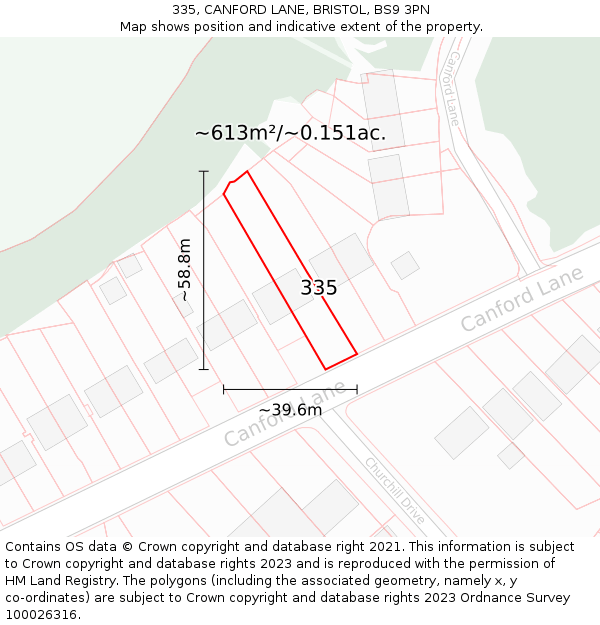 335, CANFORD LANE, BRISTOL, BS9 3PN: Plot and title map