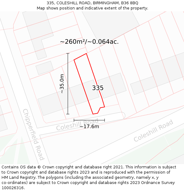 335, COLESHILL ROAD, BIRMINGHAM, B36 8BQ: Plot and title map