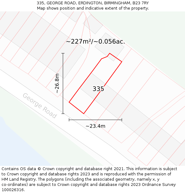 335, GEORGE ROAD, ERDINGTON, BIRMINGHAM, B23 7RY: Plot and title map