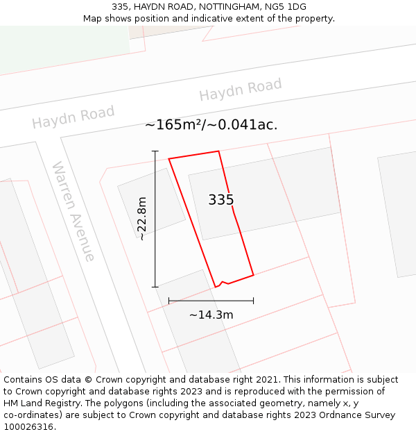 335, HAYDN ROAD, NOTTINGHAM, NG5 1DG: Plot and title map