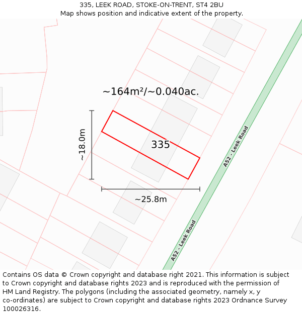 335, LEEK ROAD, STOKE-ON-TRENT, ST4 2BU: Plot and title map