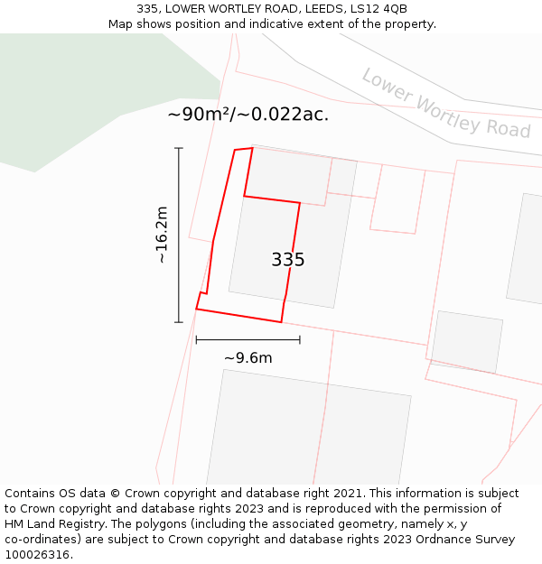 335, LOWER WORTLEY ROAD, LEEDS, LS12 4QB: Plot and title map