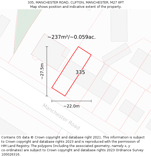 335, MANCHESTER ROAD, CLIFTON, MANCHESTER, M27 6PT: Plot and title map