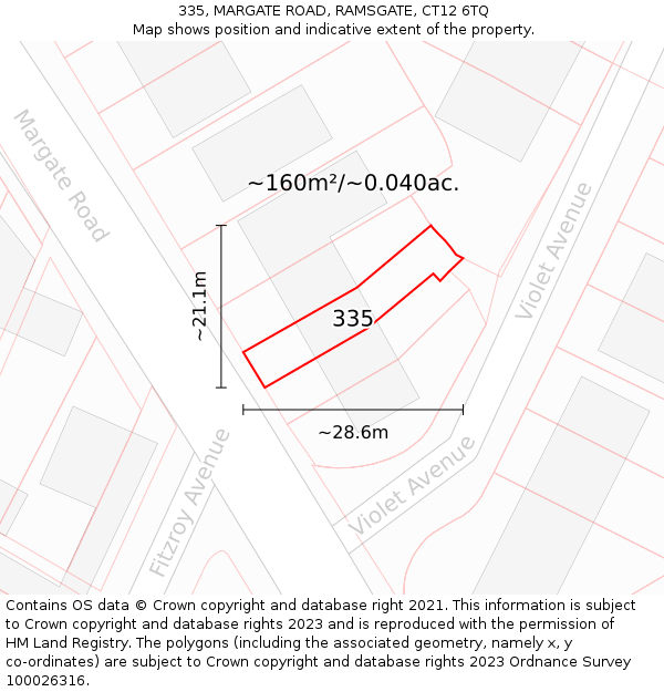 335, MARGATE ROAD, RAMSGATE, CT12 6TQ: Plot and title map
