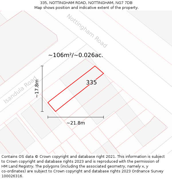 335, NOTTINGHAM ROAD, NOTTINGHAM, NG7 7DB: Plot and title map