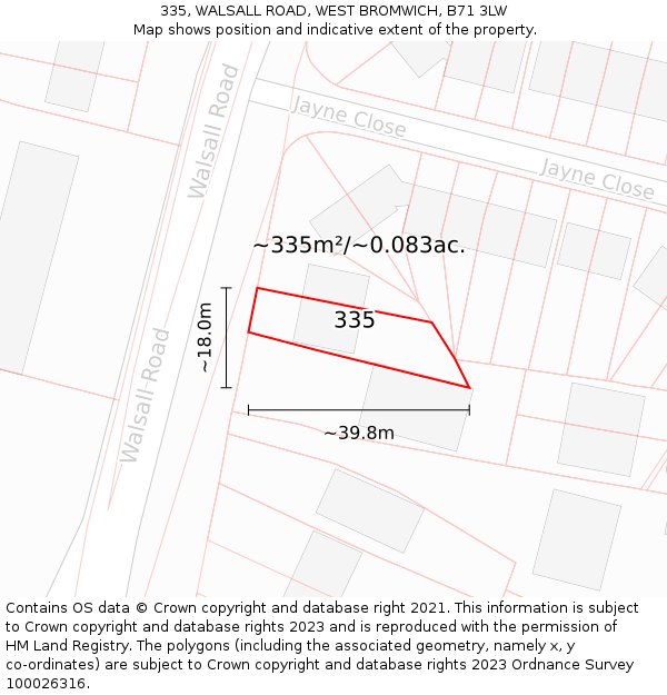 335, WALSALL ROAD, WEST BROMWICH, B71 3LW: Plot and title map