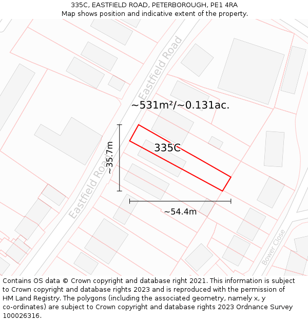 335C, EASTFIELD ROAD, PETERBOROUGH, PE1 4RA: Plot and title map
