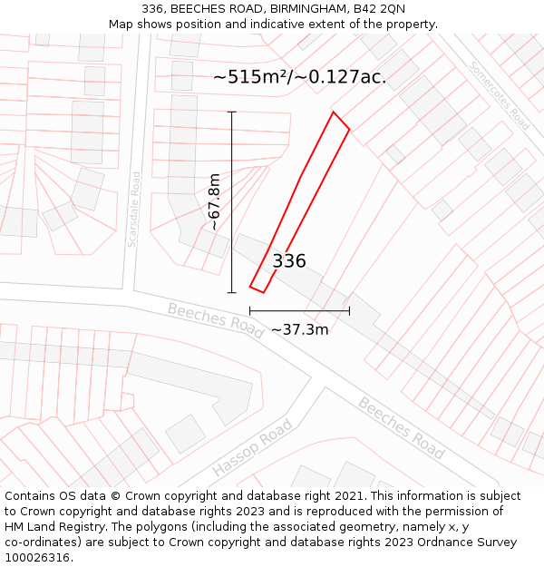 336, BEECHES ROAD, BIRMINGHAM, B42 2QN: Plot and title map