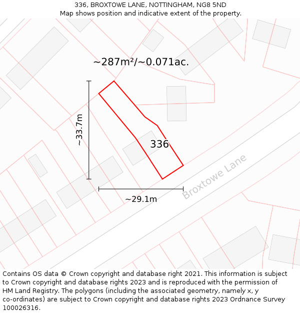 336, BROXTOWE LANE, NOTTINGHAM, NG8 5ND: Plot and title map