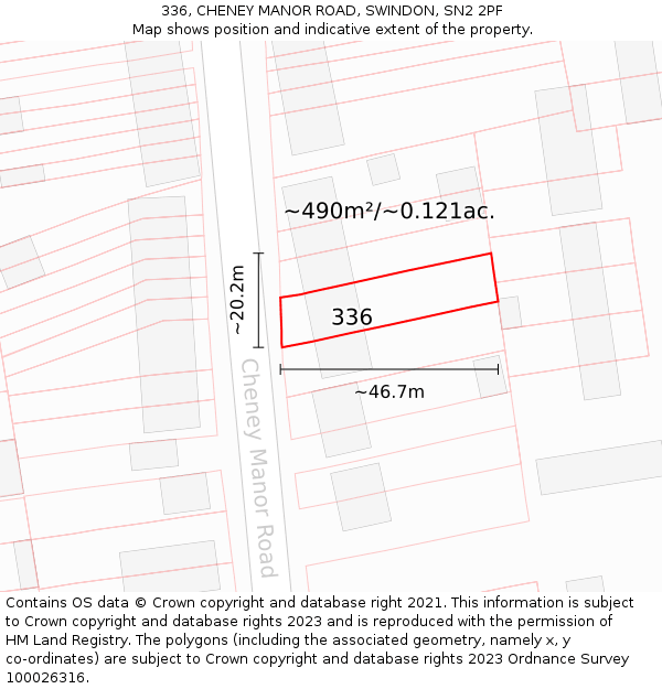 336, CHENEY MANOR ROAD, SWINDON, SN2 2PF: Plot and title map