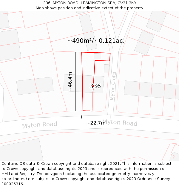 336, MYTON ROAD, LEAMINGTON SPA, CV31 3NY: Plot and title map