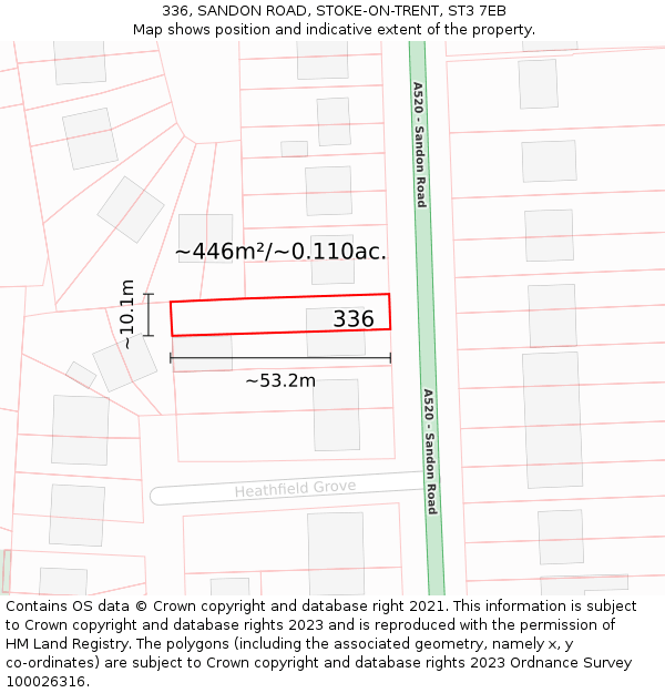 336, SANDON ROAD, STOKE-ON-TRENT, ST3 7EB: Plot and title map