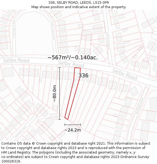 336, SELBY ROAD, LEEDS, LS15 0PR: Plot and title map