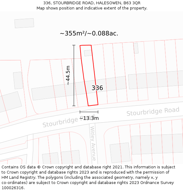 336, STOURBRIDGE ROAD, HALESOWEN, B63 3QR: Plot and title map