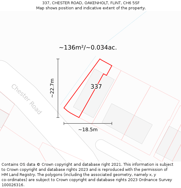 337, CHESTER ROAD, OAKENHOLT, FLINT, CH6 5SF: Plot and title map