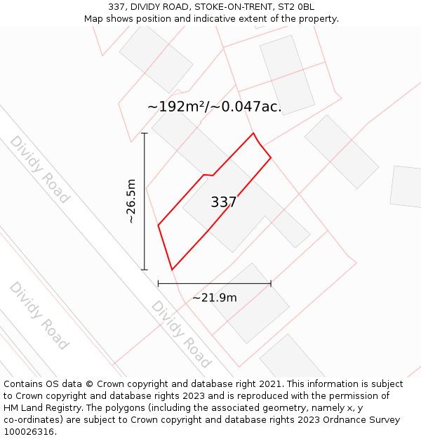 337, DIVIDY ROAD, STOKE-ON-TRENT, ST2 0BL: Plot and title map