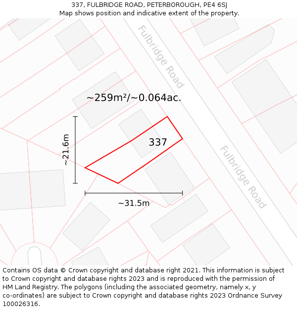 337, FULBRIDGE ROAD, PETERBOROUGH, PE4 6SJ: Plot and title map