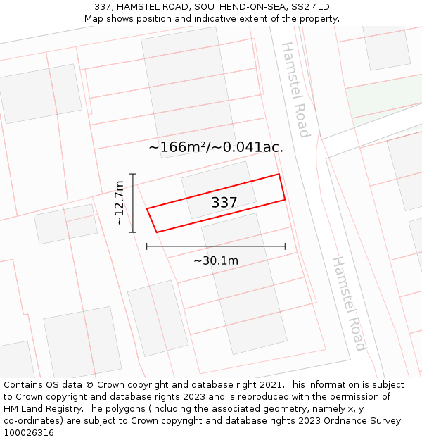 337, HAMSTEL ROAD, SOUTHEND-ON-SEA, SS2 4LD: Plot and title map