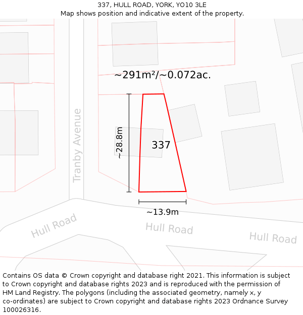 337, HULL ROAD, YORK, YO10 3LE: Plot and title map