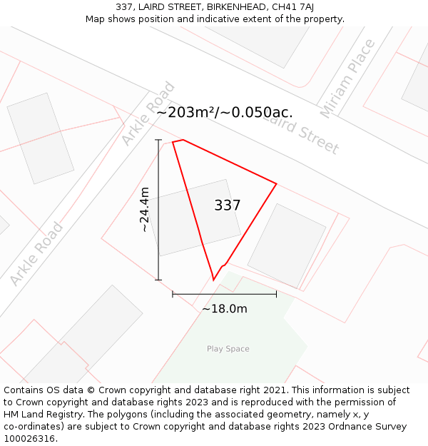 337, LAIRD STREET, BIRKENHEAD, CH41 7AJ: Plot and title map