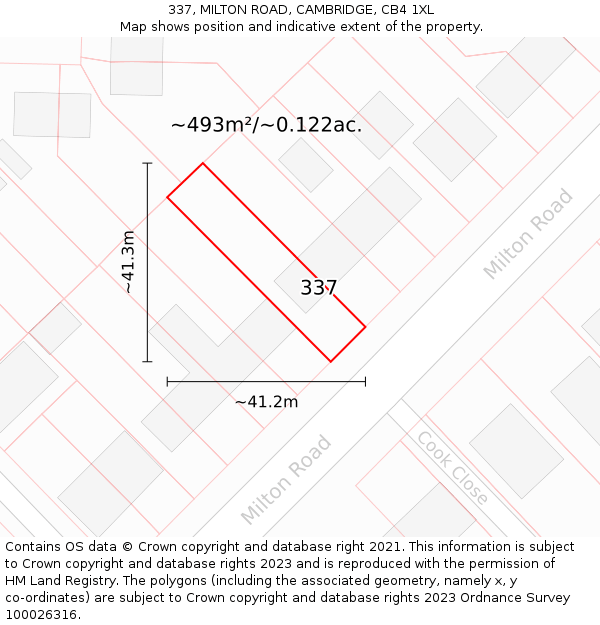 337, MILTON ROAD, CAMBRIDGE, CB4 1XL: Plot and title map