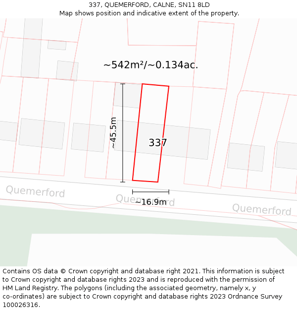 337, QUEMERFORD, CALNE, SN11 8LD: Plot and title map