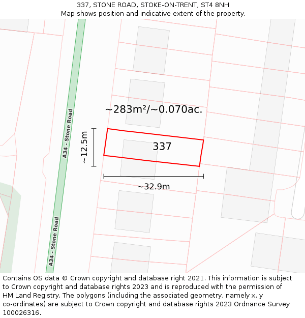 337, STONE ROAD, STOKE-ON-TRENT, ST4 8NH: Plot and title map