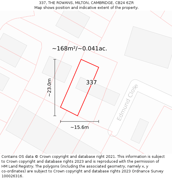 337, THE ROWANS, MILTON, CAMBRIDGE, CB24 6ZR: Plot and title map