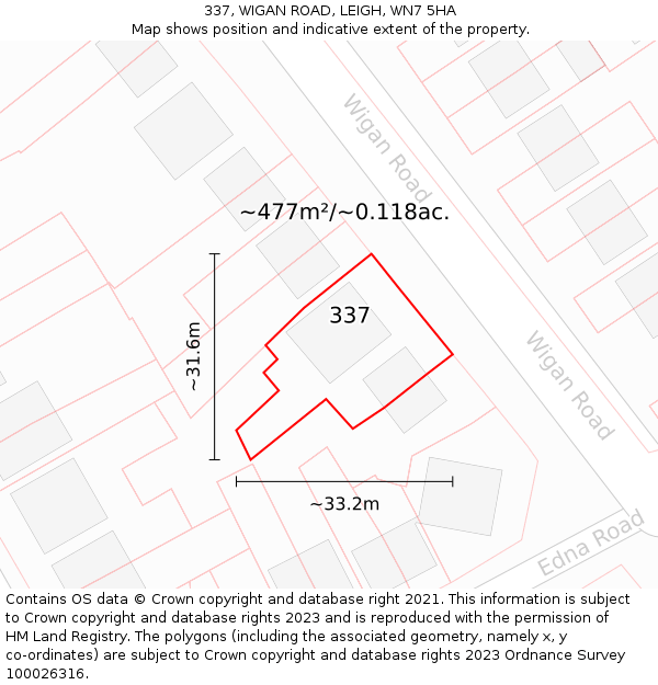 337, WIGAN ROAD, LEIGH, WN7 5HA: Plot and title map