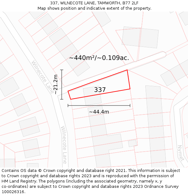 337, WILNECOTE LANE, TAMWORTH, B77 2LF: Plot and title map