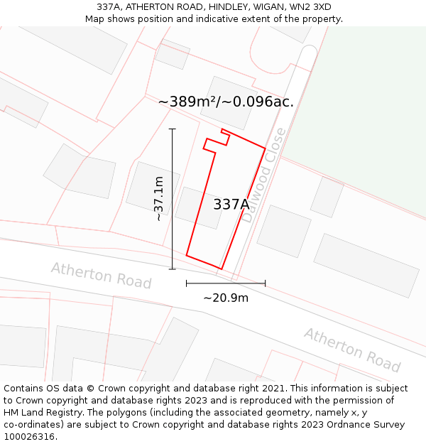 337A, ATHERTON ROAD, HINDLEY, WIGAN, WN2 3XD: Plot and title map