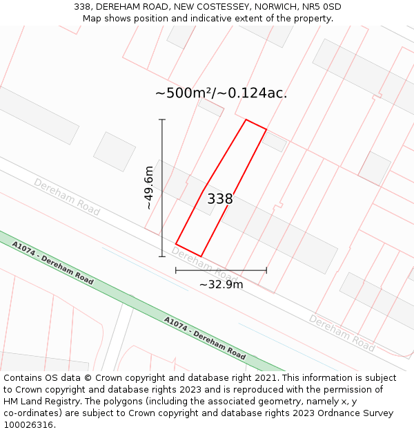 338, DEREHAM ROAD, NEW COSTESSEY, NORWICH, NR5 0SD: Plot and title map