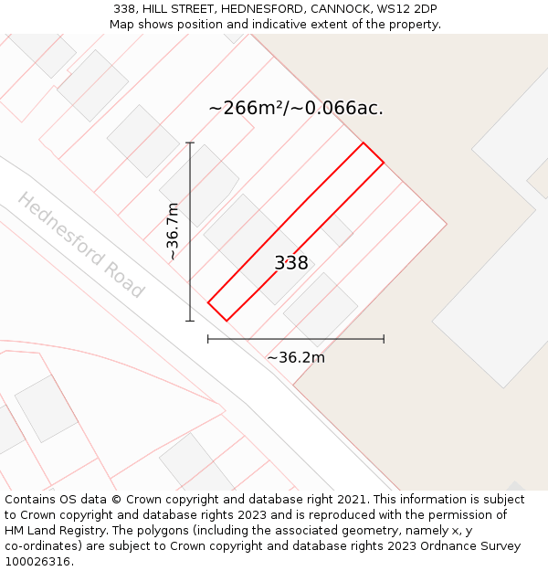 338, HILL STREET, HEDNESFORD, CANNOCK, WS12 2DP: Plot and title map