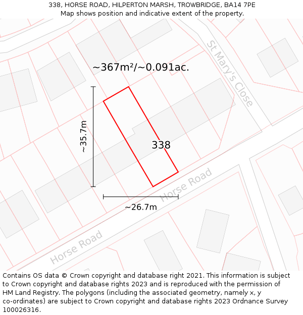 338, HORSE ROAD, HILPERTON MARSH, TROWBRIDGE, BA14 7PE: Plot and title map