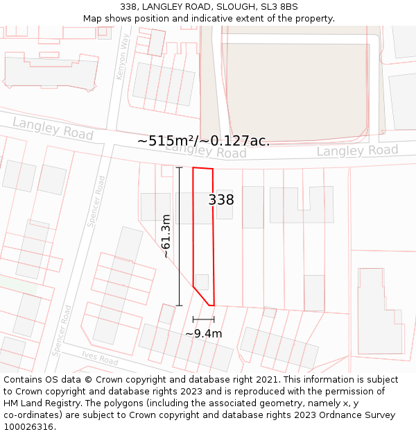 338, LANGLEY ROAD, SLOUGH, SL3 8BS: Plot and title map