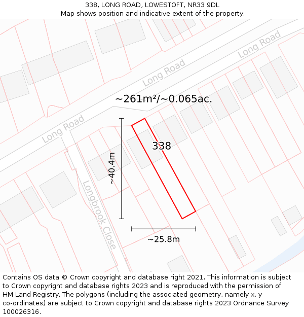 338, LONG ROAD, LOWESTOFT, NR33 9DL: Plot and title map