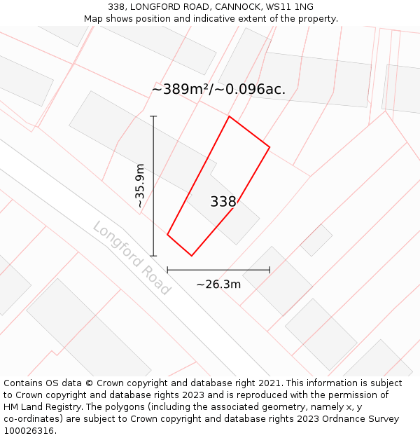 338, LONGFORD ROAD, CANNOCK, WS11 1NG: Plot and title map