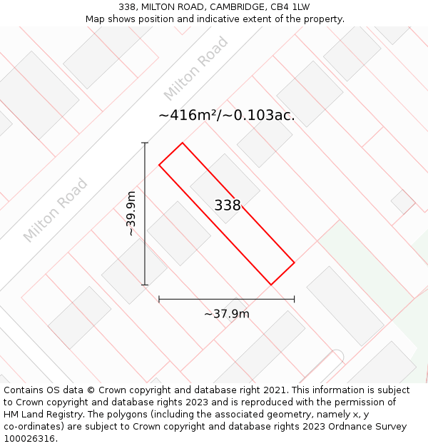 338, MILTON ROAD, CAMBRIDGE, CB4 1LW: Plot and title map