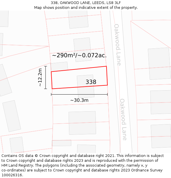 338, OAKWOOD LANE, LEEDS, LS8 3LF: Plot and title map