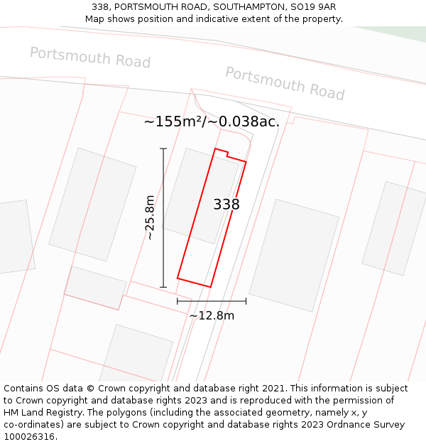 338, PORTSMOUTH ROAD, SOUTHAMPTON, SO19 9AR: Plot and title map