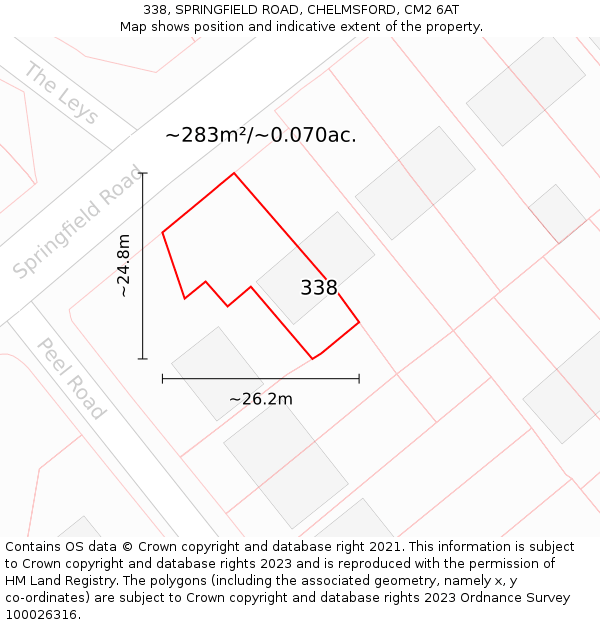 338, SPRINGFIELD ROAD, CHELMSFORD, CM2 6AT: Plot and title map