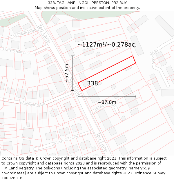 338, TAG LANE, INGOL, PRESTON, PR2 3UY: Plot and title map