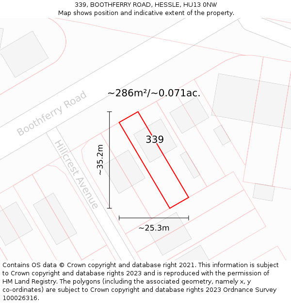 339, BOOTHFERRY ROAD, HESSLE, HU13 0NW: Plot and title map