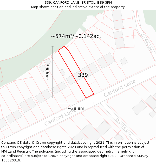 339, CANFORD LANE, BRISTOL, BS9 3PN: Plot and title map