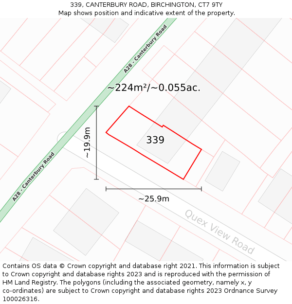 339, CANTERBURY ROAD, BIRCHINGTON, CT7 9TY: Plot and title map