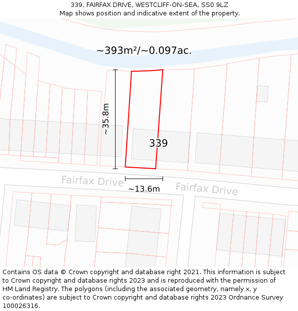 339, FAIRFAX DRIVE, WESTCLIFF-ON-SEA, SS0 9LZ: Plot and title map