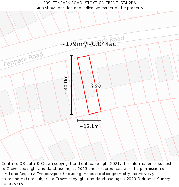 339, FENPARK ROAD, STOKE-ON-TRENT, ST4 2PA: Plot and title map