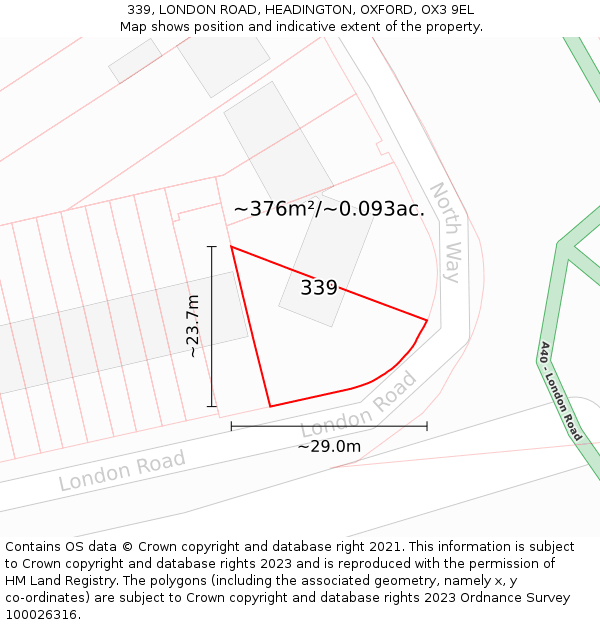 339, LONDON ROAD, HEADINGTON, OXFORD, OX3 9EL: Plot and title map