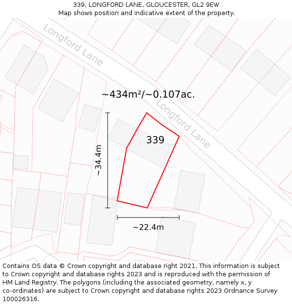 339, LONGFORD LANE, GLOUCESTER, GL2 9EW: Plot and title map