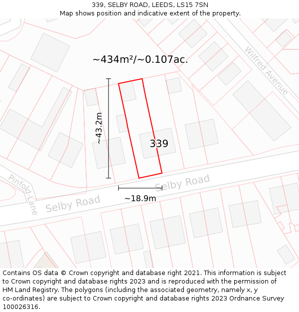 339, SELBY ROAD, LEEDS, LS15 7SN: Plot and title map